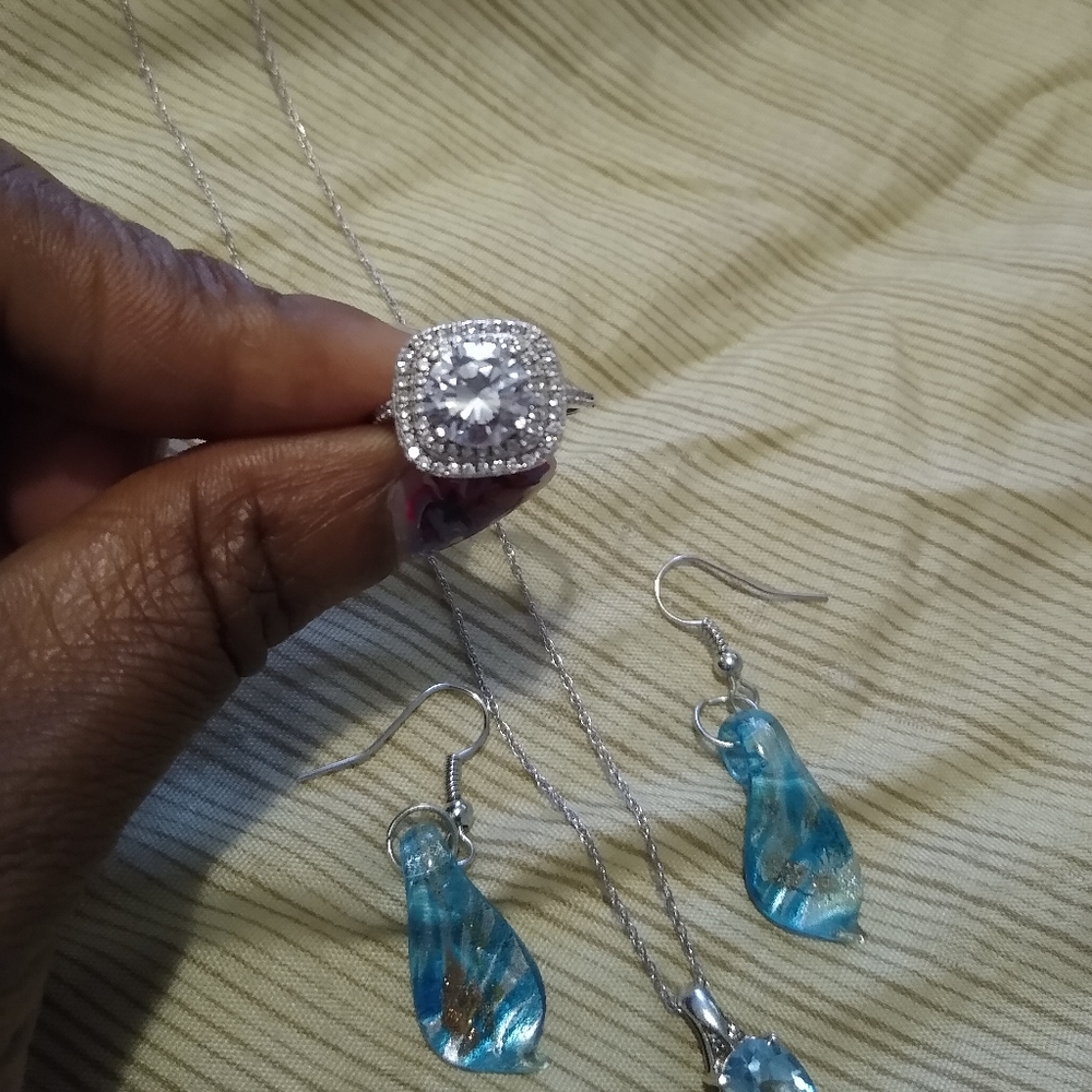 Sterling silver bundle earrings ,ring , necklace